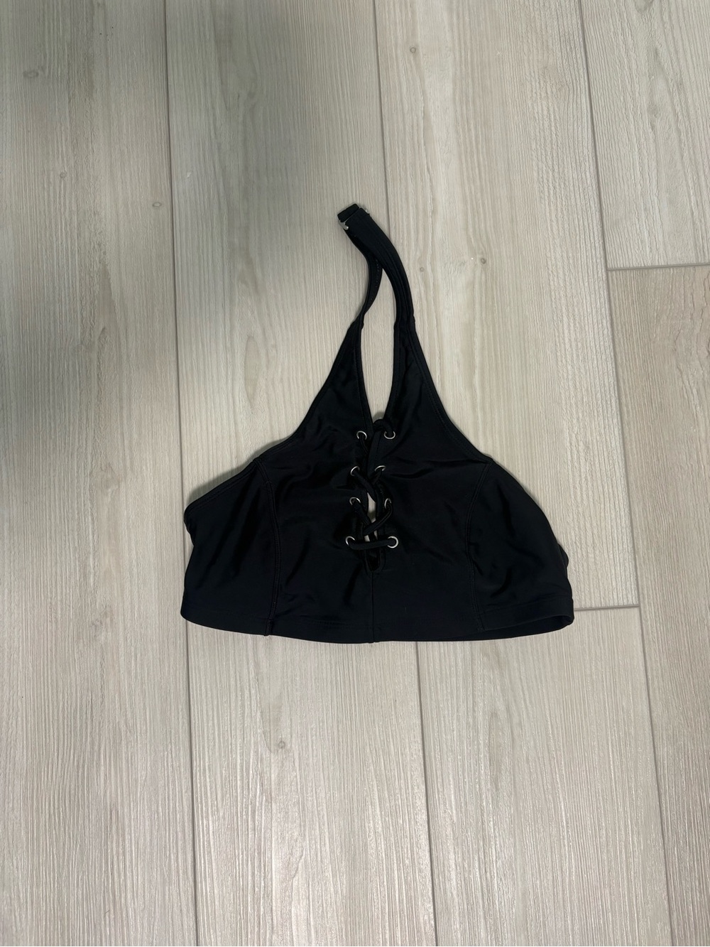 Black Halter Lace-Up bikini top